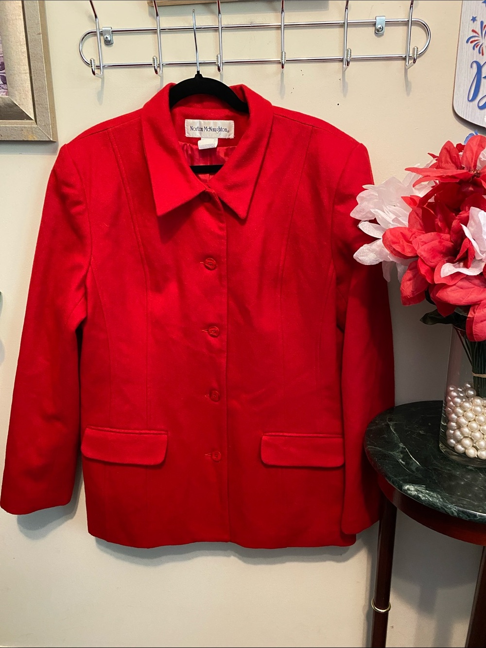 Norton McNaughton Vibrant Red Classic 100% Wool Button Down Jacket Sz 12